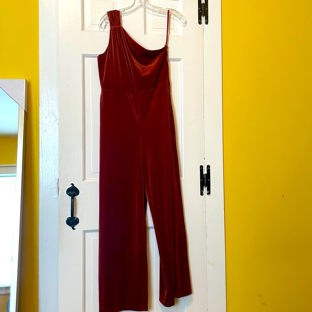 NWT sexy retro velvet one shoulder maxi jumpsuit from Banana Republic. Size SP